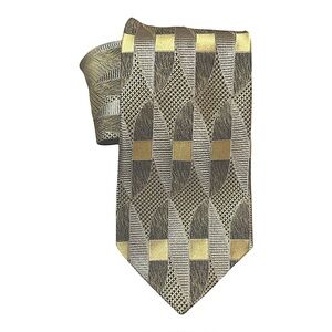 Fratelli Gray and Gold Italian Silk Necktie Geometric Patterned Tie